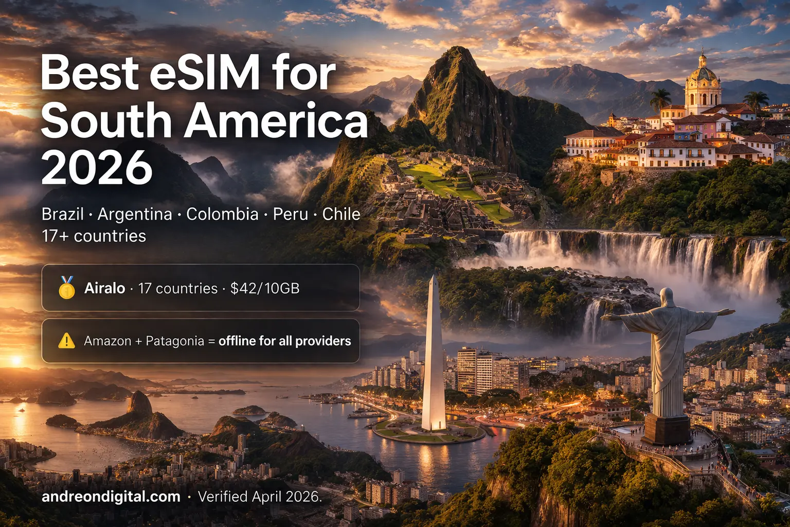 Best eSIM for South America 2026 guide showing real coverage, why signal fails in Amazon and Patagonia, and the most reliable travel eSIM plans