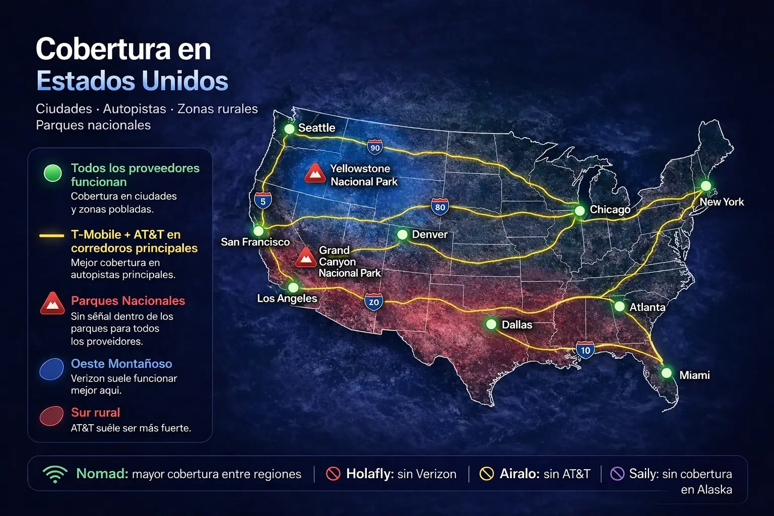 mejor esim para estados unidos 2026 cobertura real en ciudades carreteras y zonas rurales mapa operadores