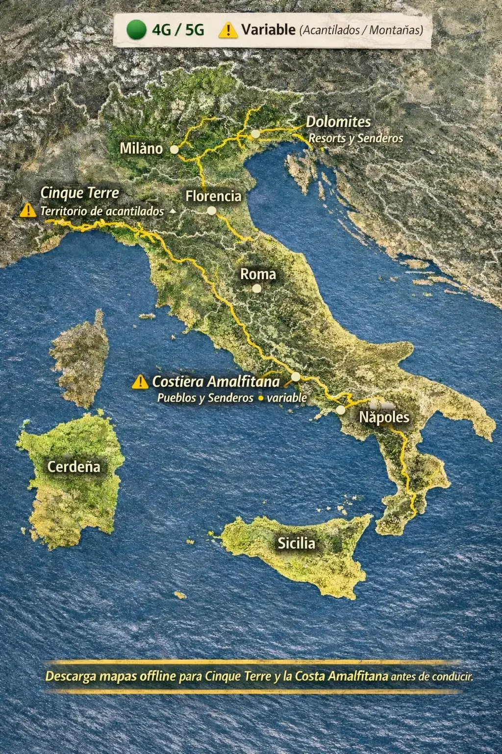 cobertura esim italia 2026 mapa ciudades costa amalfitana dolomitas señal