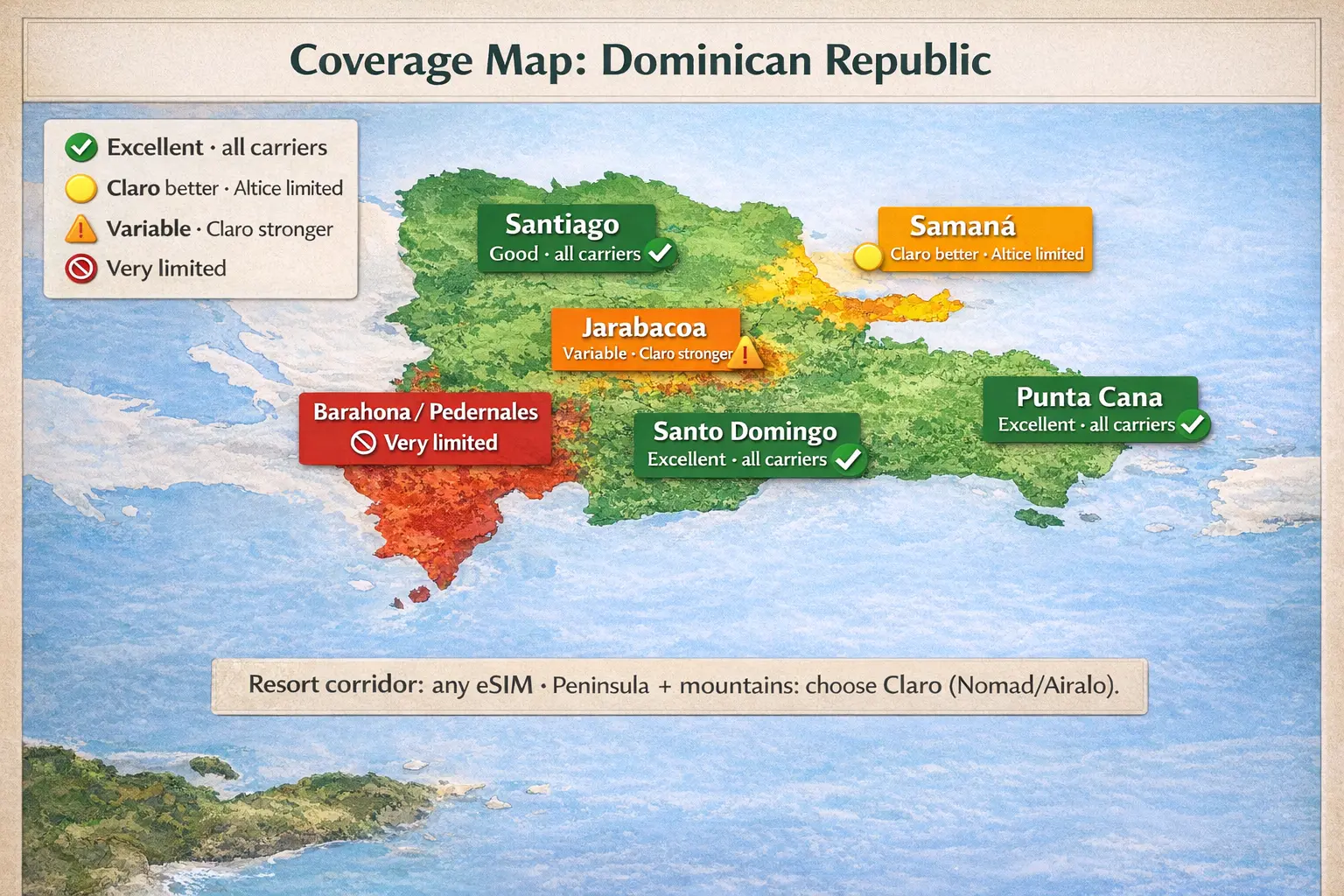 dominican republic esim coverage map punta cana santo domingo samana claro vs altice signal comparison