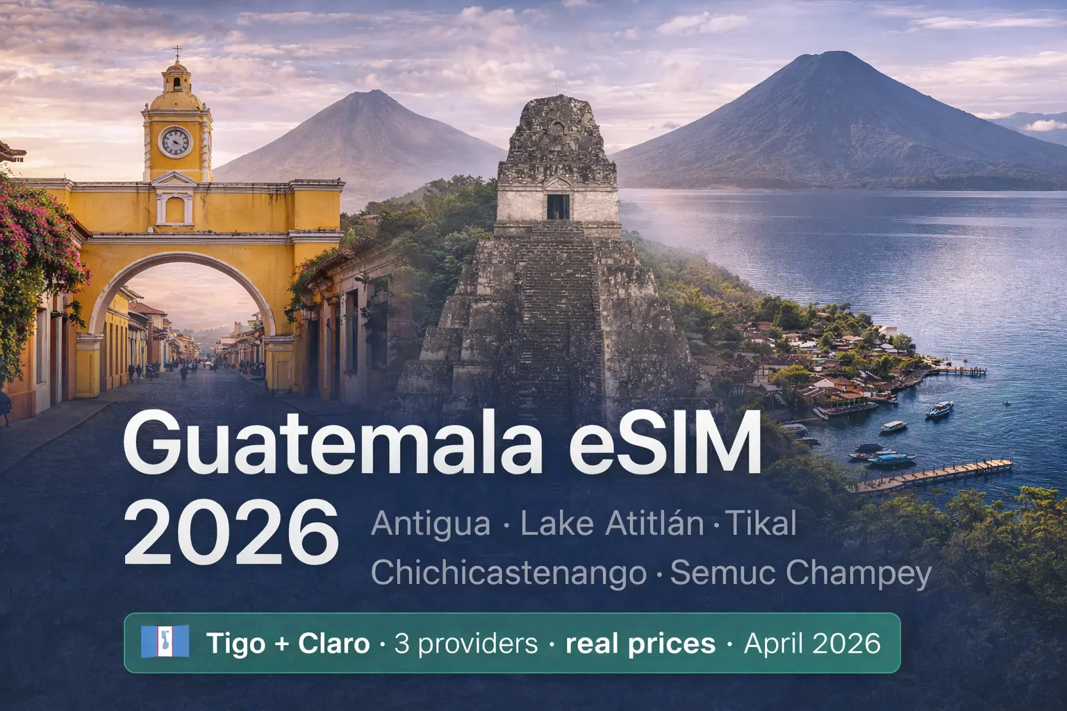 Best eSIM for Guatemala 2026 – Antigua city with volcano showing real travel coverage conditions