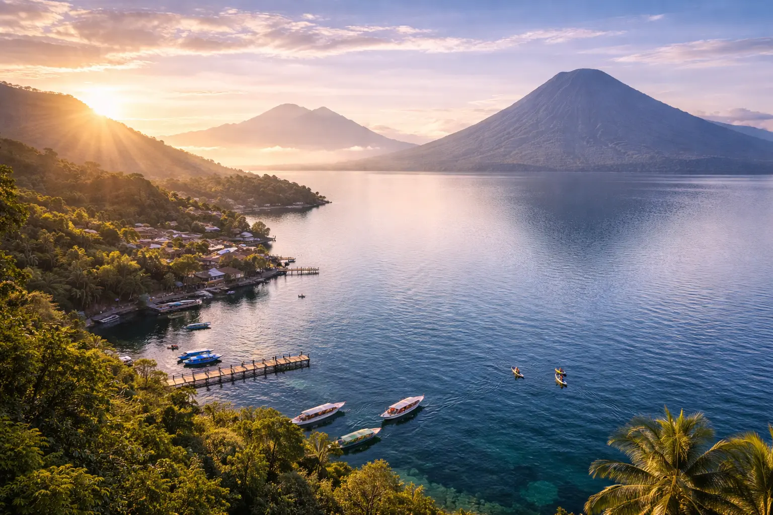 Lake Atitlan Guatemala aerial view with volcanoes showing real travel eSIM coverage conditions 2026