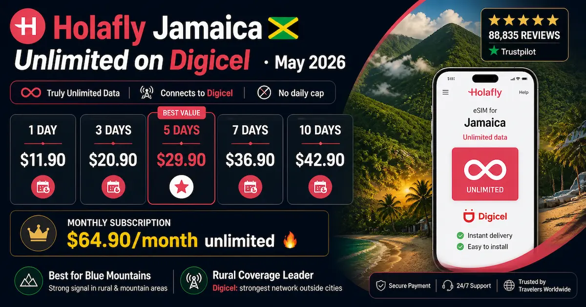holafly jamaica esim unlimited digicel price 29.90 5 days monthly 64.90 best esim jamaica 2026