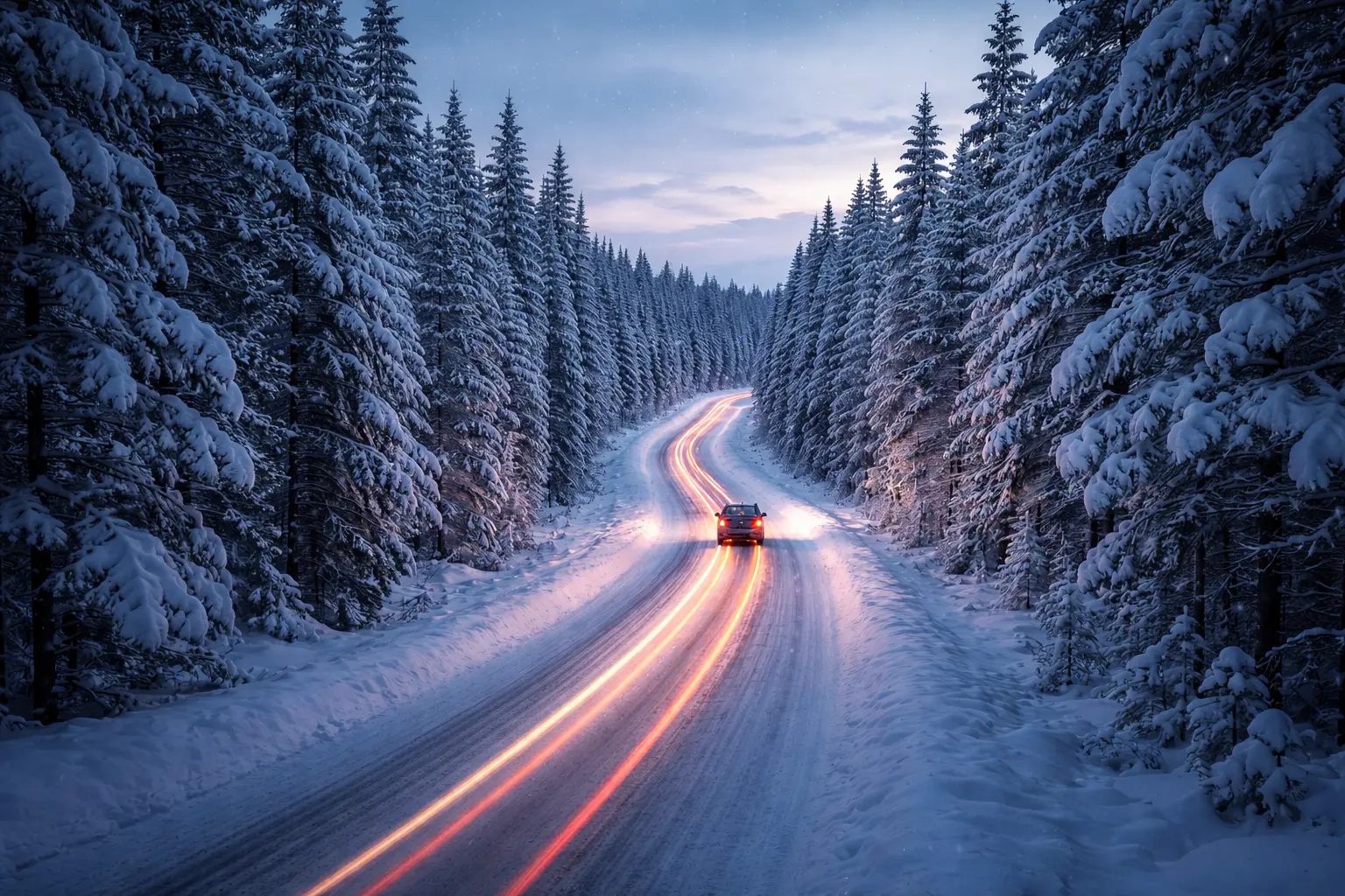 Driving in Lapland Finland — Real Travel Conditions 2026 snow road in Lapland Finland with car driving through winter forest showing real travel conditions and mobile coverage reality