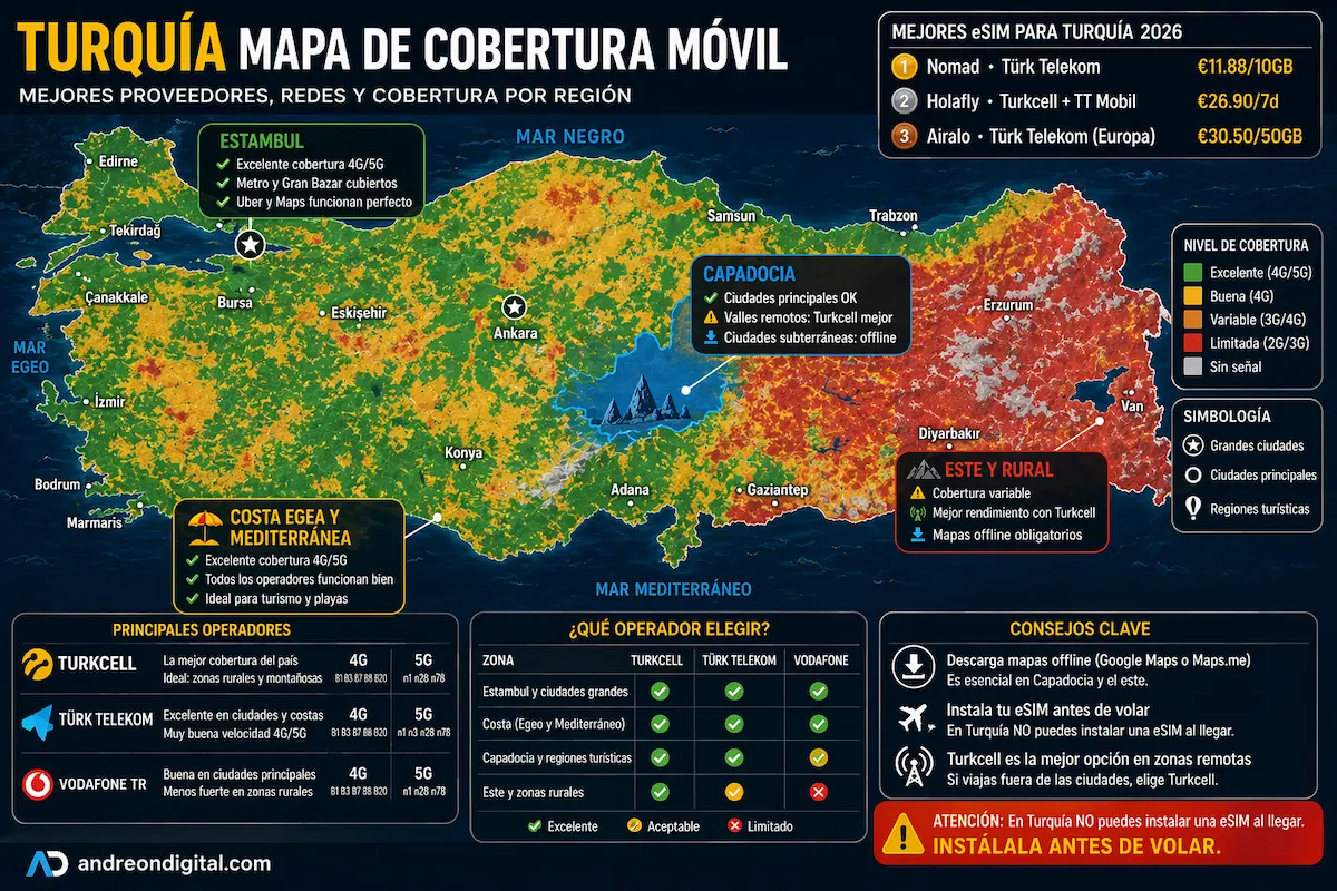 mapa cobertura esim turquia 2026 operadores turkcell turk telekom vodafone cobertura por regiones turquia