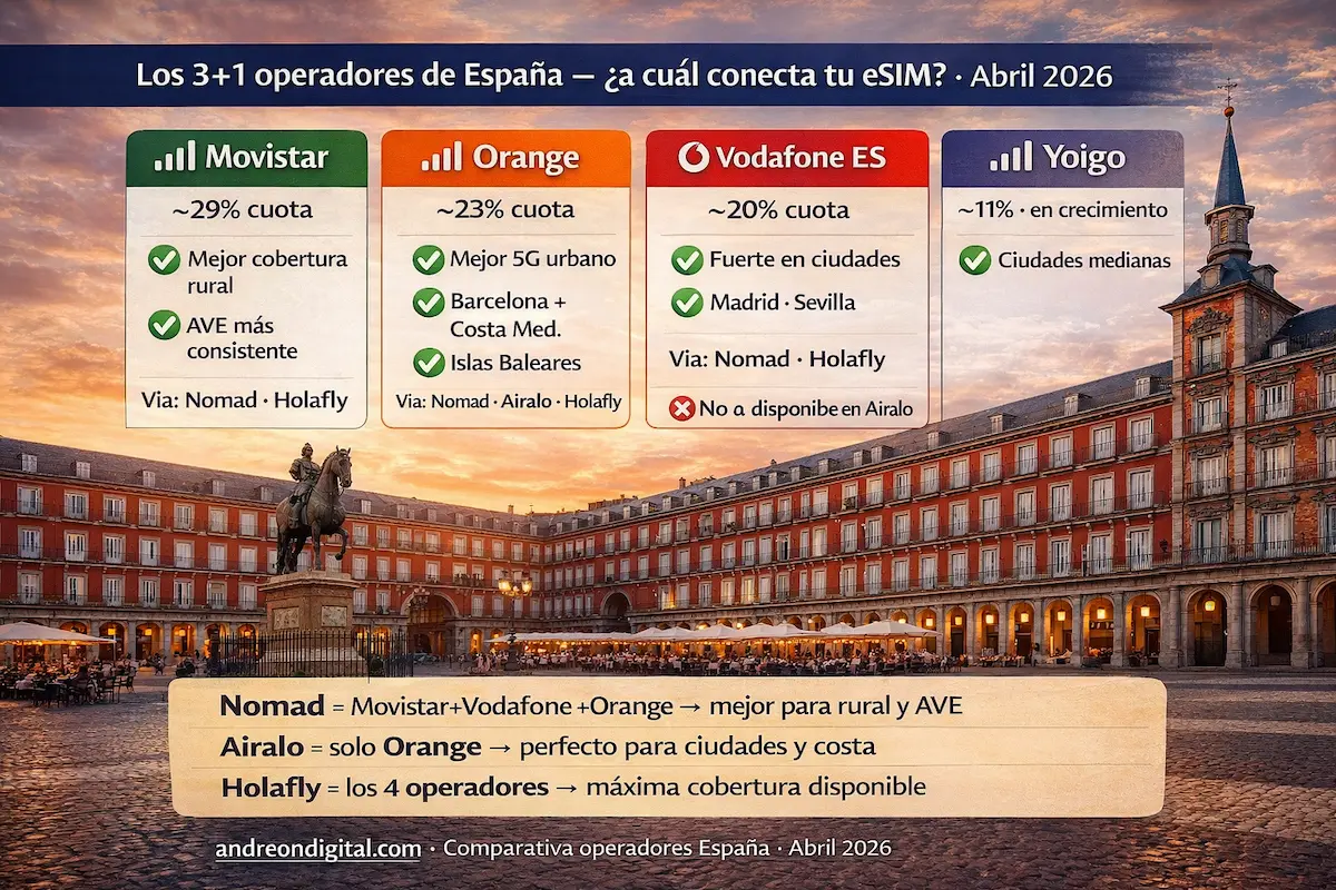 mejor esim para españa 2026 operadores movistar orange vodafone yoigo comparativa cobertura españa