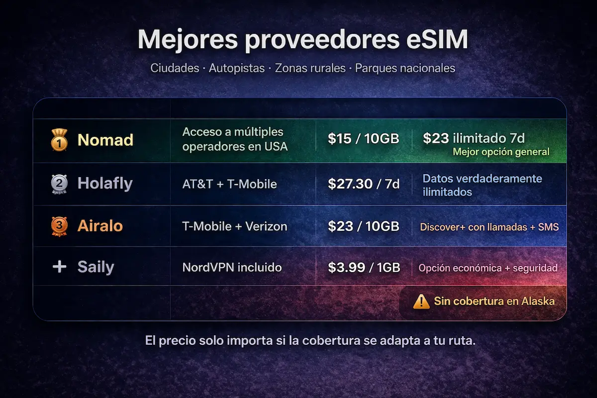 mejor esim estados unidos 2026 comparacion nomad holafly airalo precios cobertura cual elegir