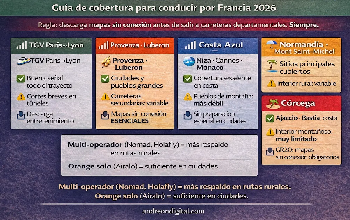 Guía de cobertura eSIM en Francia: carreteras, TGV y zonas rurales cobertura internet francia 2026 carreteras provenza tgv esim recomendada