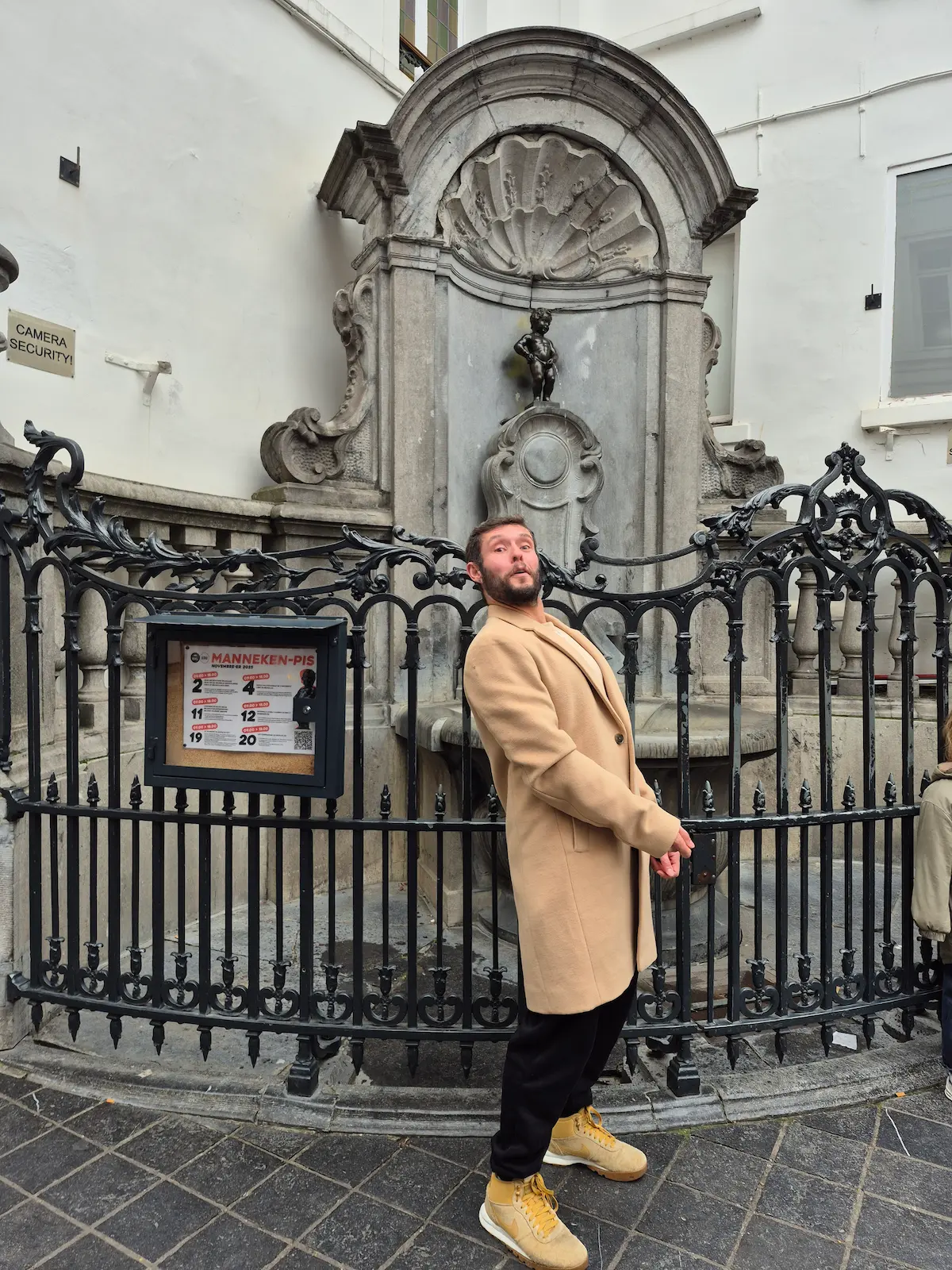 Andre visiting Manneken Pis in Brussels Belgium during his Europe journey after leaving Brazil