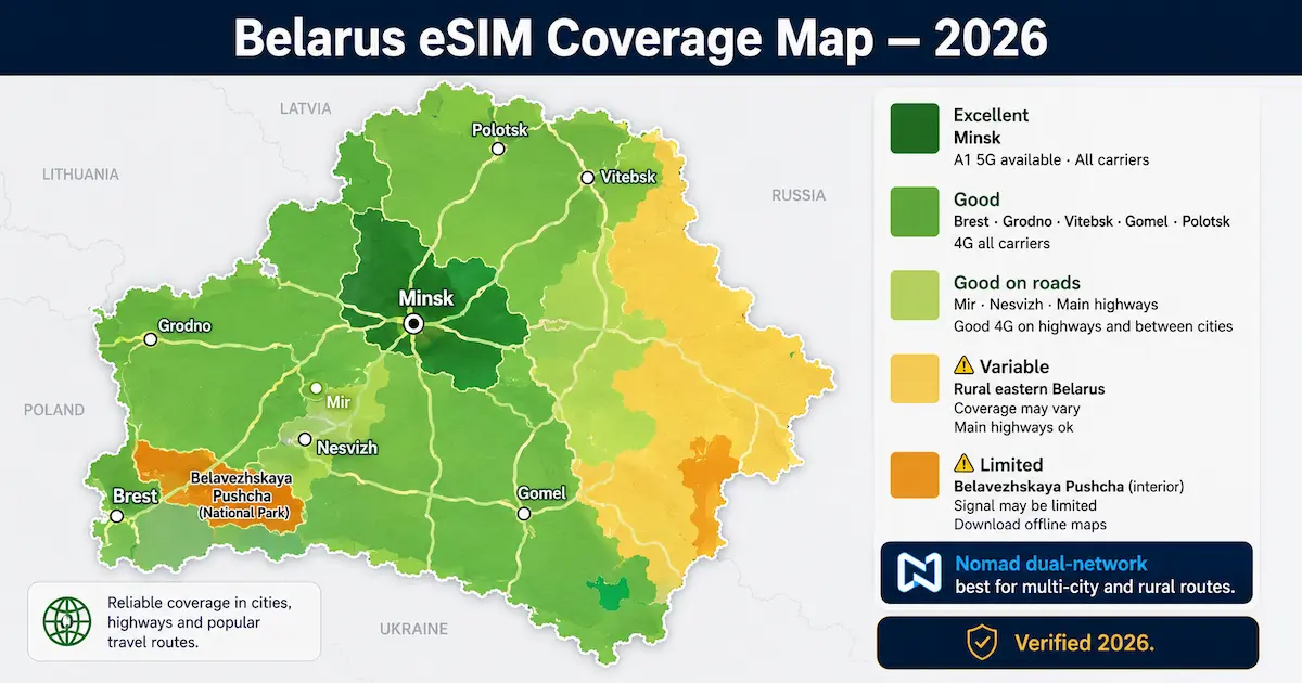 belarus esim coverage map 2026 minsk brest grodno vitebsk gomel belavezhskaya pushcha nomad dual network