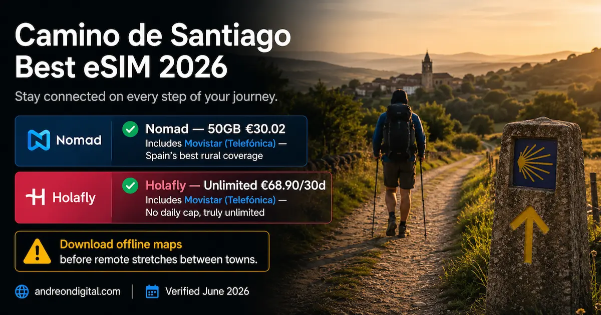 camino de santiago best esim 2026 nomad holafly rural coverage spain movistar telefonica pilgrimage route