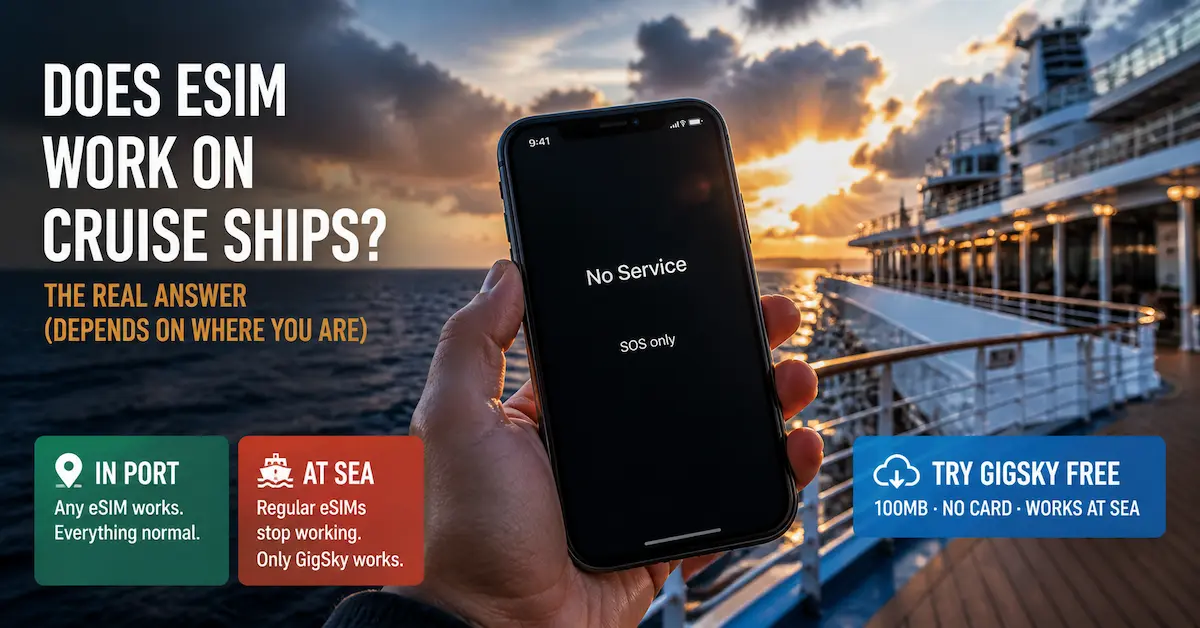 iPhone showing no service on cruise ship at sea explaining why esim does not work on cruise ships open ocean coverage 2026