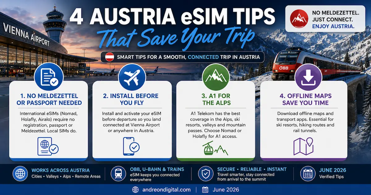 austria esim tips 2026 meldezettel no registration passport install before flight offline maps obb alps