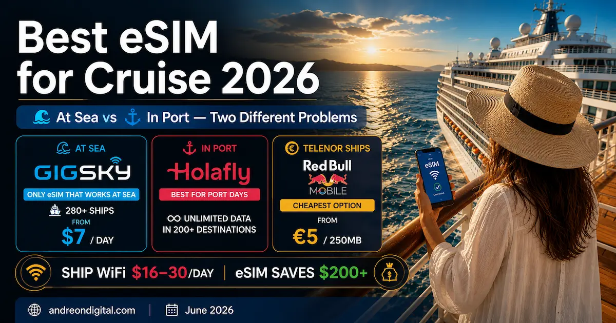 best esim for cruise 2026 gigsky holafly red bull cellular at sea ship wifi cost at sea port cruise ship