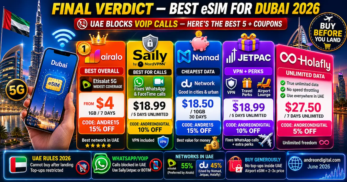 best esim dubai 2026 final verdict airalo etisalat saily jetpac vpn whatsapp nomad holafly burj khalifa winner