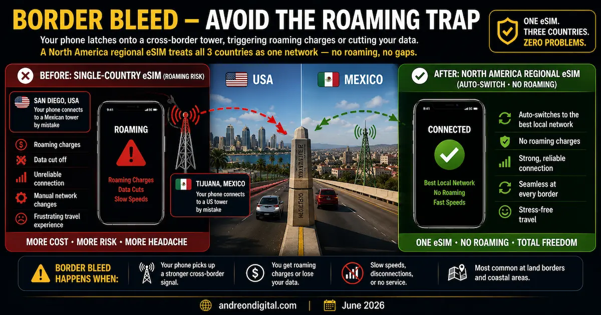 border bleed north america esim 2026 roaming trap usa mexico canada border tijuana san diego regional esim