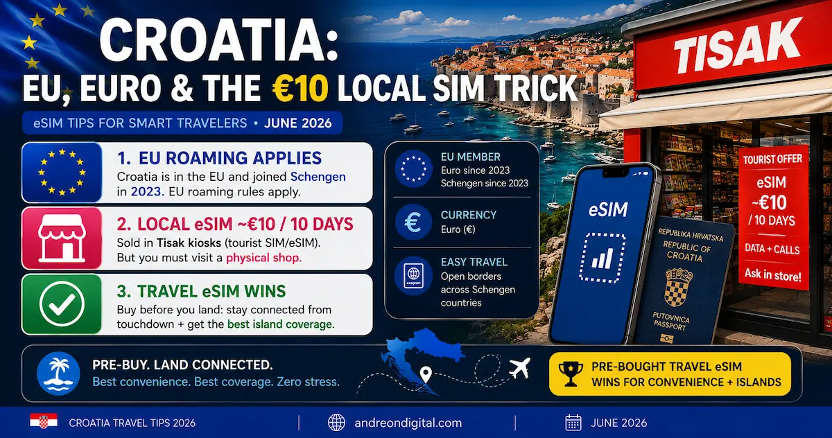 croatia esim eu schengen euro local sim tisak kiosk 10 euros roaming travel tips 2026
