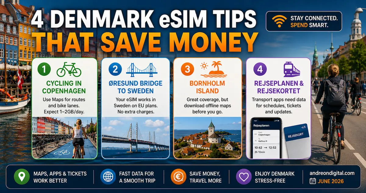 Denmark eSIM Tips 2026: Cycling, Bridges & Apps denmark esim tips 2026 copenhagen cycling maps oresund bridge sweden bornholm rejseplanen rejsekortet