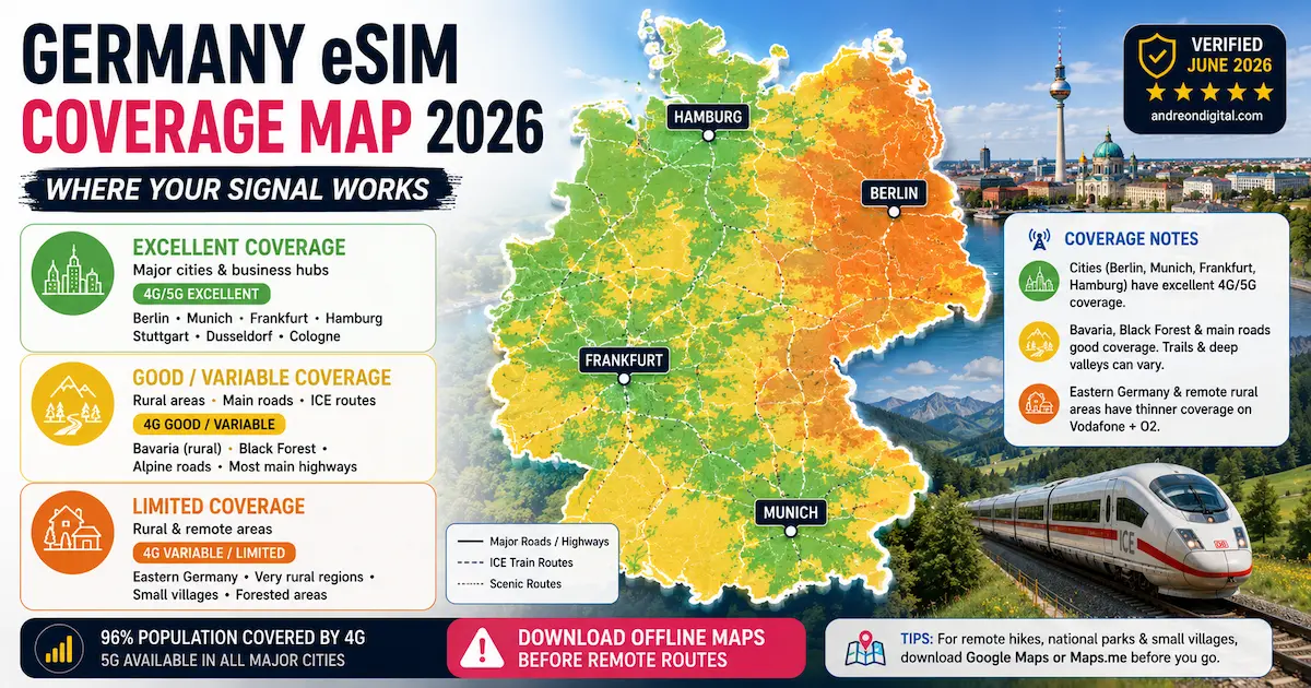 Germany eSIM Coverage Map 2026 – Berlin, Munich, Bavaria and Rural Coverage Guide germany esim coverage map 2026 berlin munich frankfurt bavaria black forest eastern germany rural mobile coverage comparison