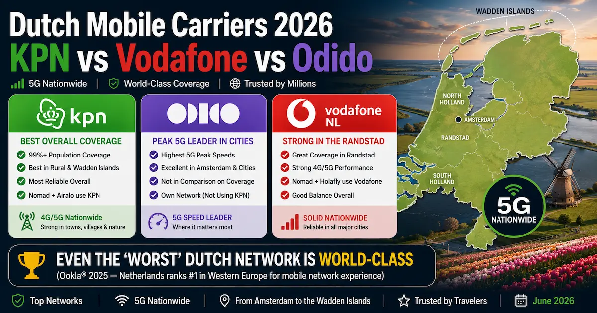 netherlands esim carriers 2026 kpn vodafone odido coverage 5g amsterdam wadden islands world class