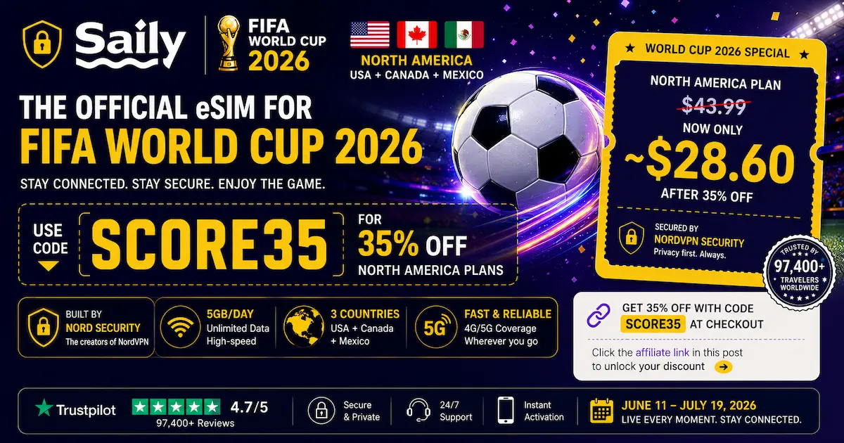 saily esim world cup 2026 score35 discount 35 percent off north america usa canada mexico nord security