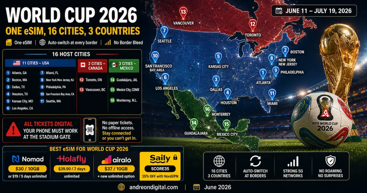 world cup 2026 north america esim 16 host cities usa canada mexico nomad coverage digital tickets