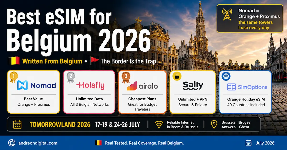 best esim for belgium 2026 nomad orange proximus holafly airalo saily simoptions tomorrowland brussels bruges antwerp