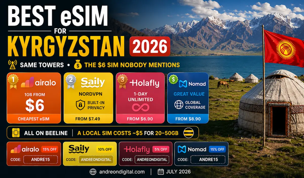 best esim for kyrgyzstan 2026 airalo saily holafly nomad beeline song kul bishkek local sim cheaper no 5g