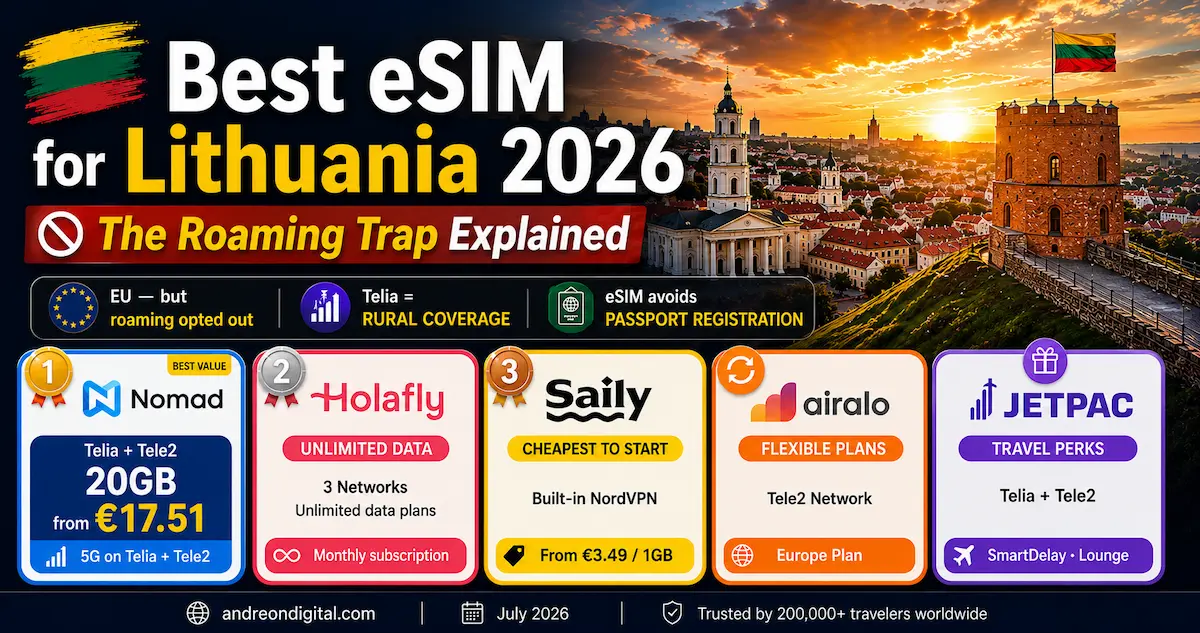 best esim for lithuania 2026 nomad holafly saily airalo jetpac telia tele2 bite vilnius curonian spit roaming