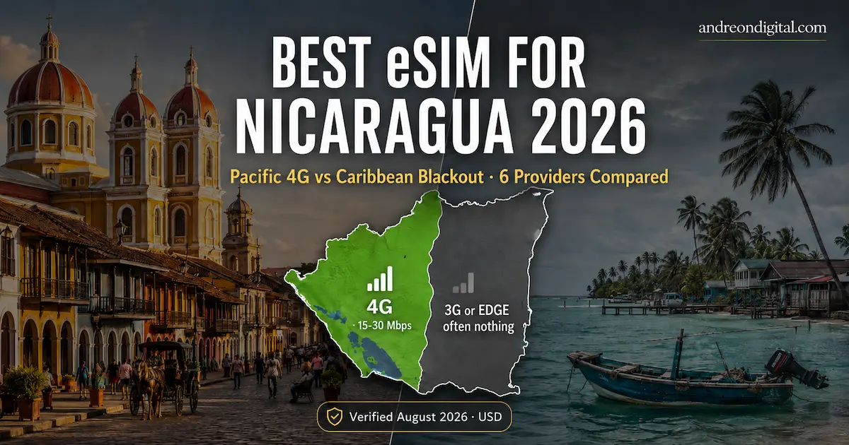 Best eSIM for Nicaragua 2026: Pacific vs Caribbean Coverage Best eSIM for Nicaragua 2026 showing Pacific coast 4G coverage versus weaker Caribbean coast connectivity