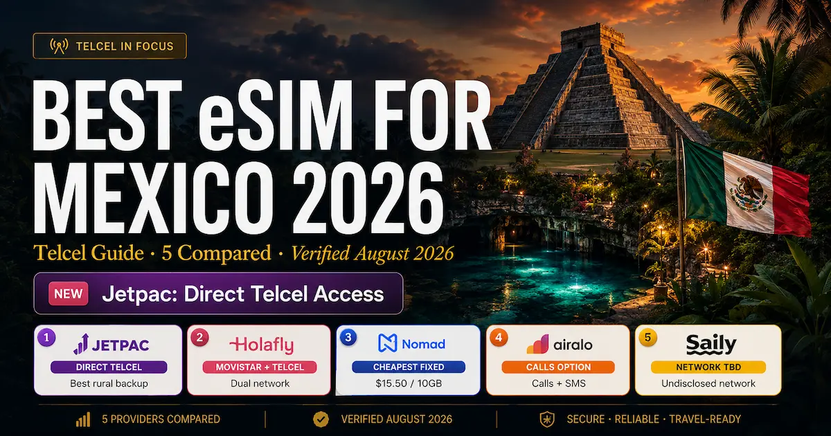 Best eSIM for Mexico 2026 comparison with Jetpac direct Telcel, Holafly, Nomad, Airalo and Saily for Yucatán cenotes and rural coverage