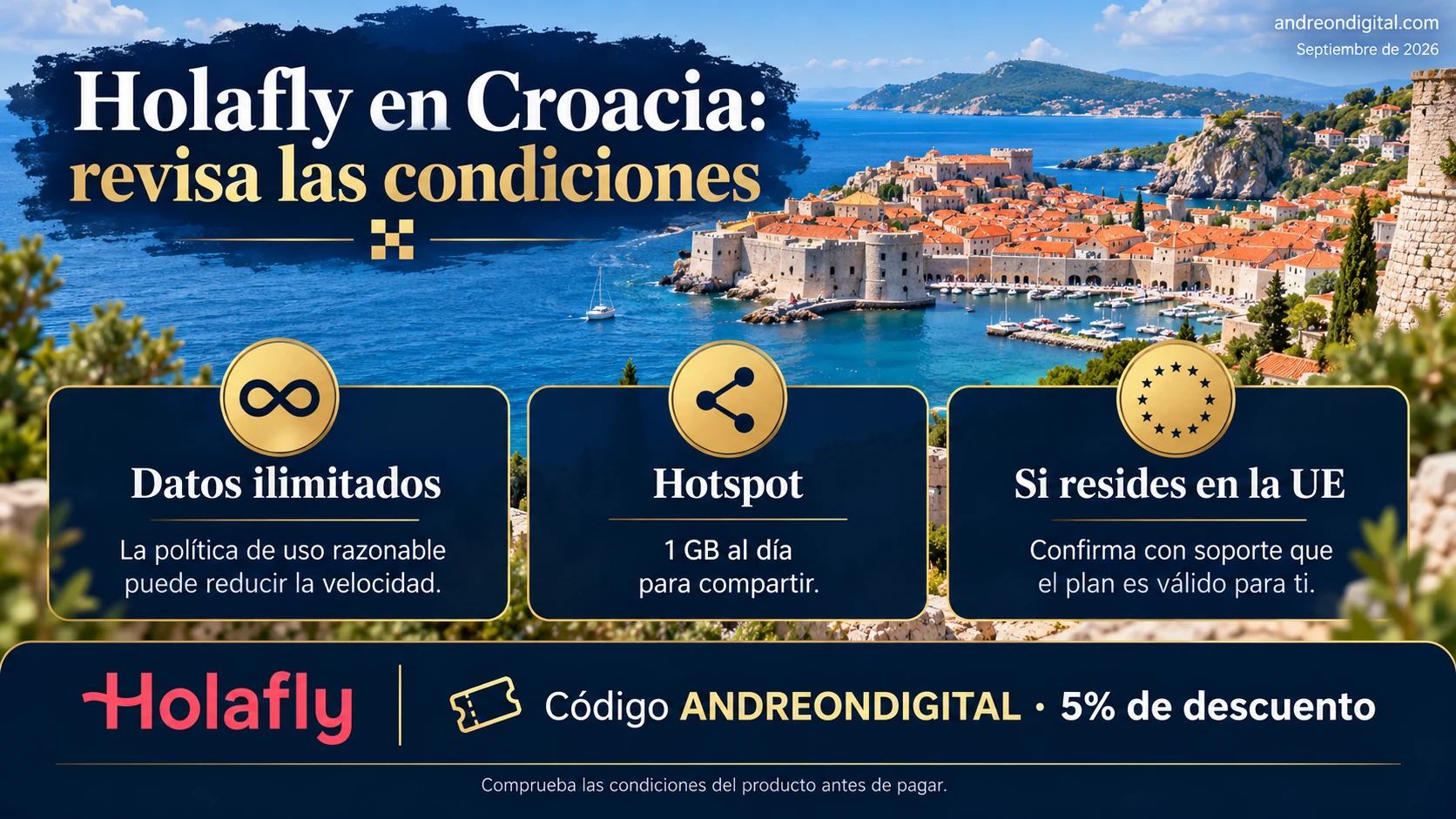 Holafly para Croacia: datos ilimitados con uso razonable y 1 GB diario para compartir