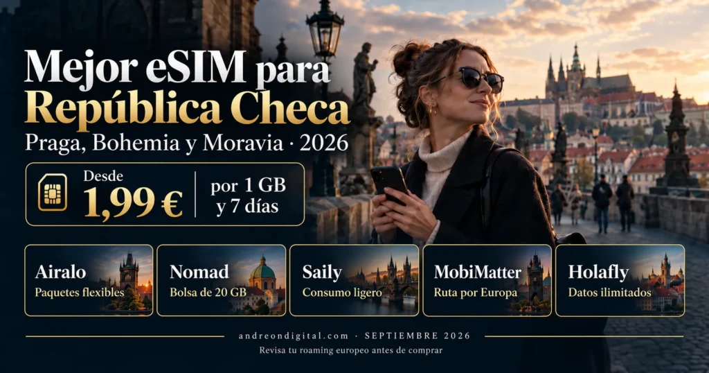 Guía de eSIM para República Checa con Praga de fondo y plan Saily desde 1,99 euros por 1 GB y 7 días