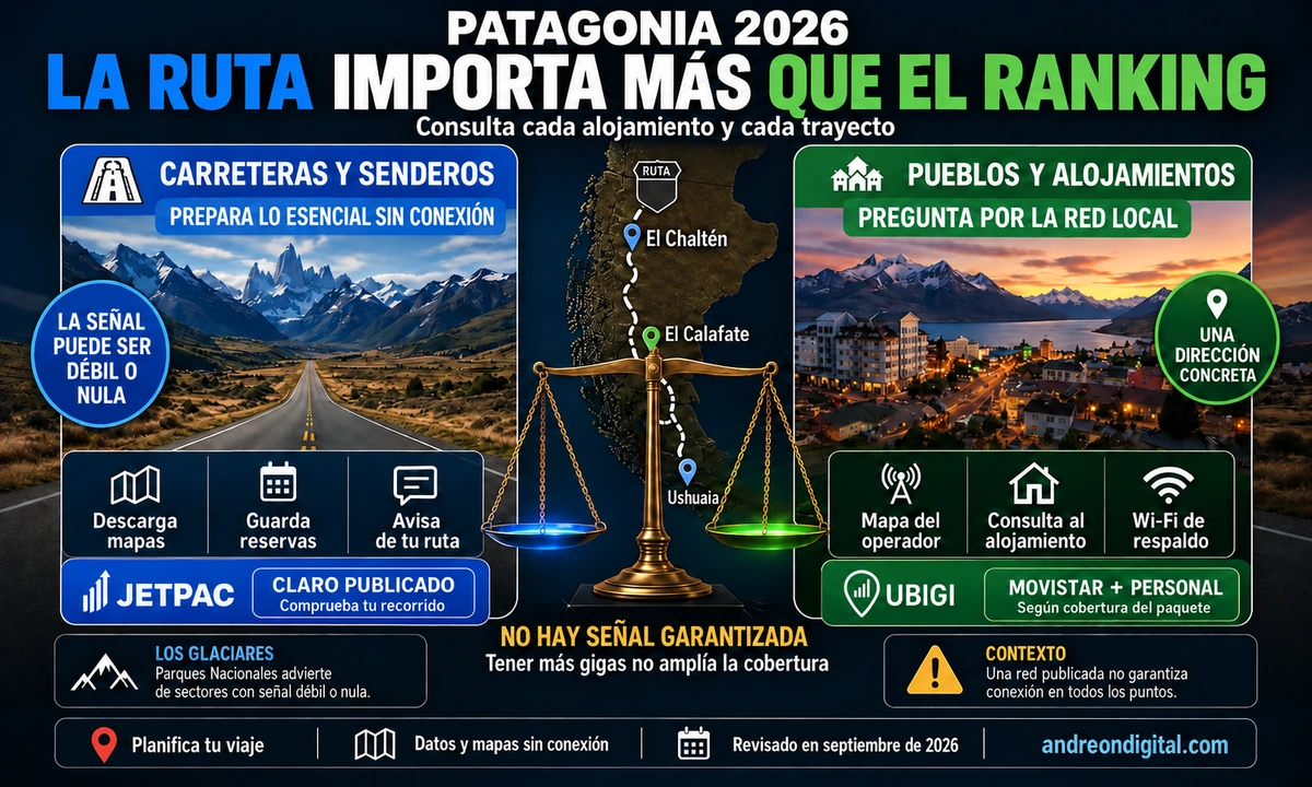 Internet en la Patagonia: consulta cada ruta Carretera y alojamiento de la Patagonia con recomendaciones para mapas sin conexión y consulta de la red local