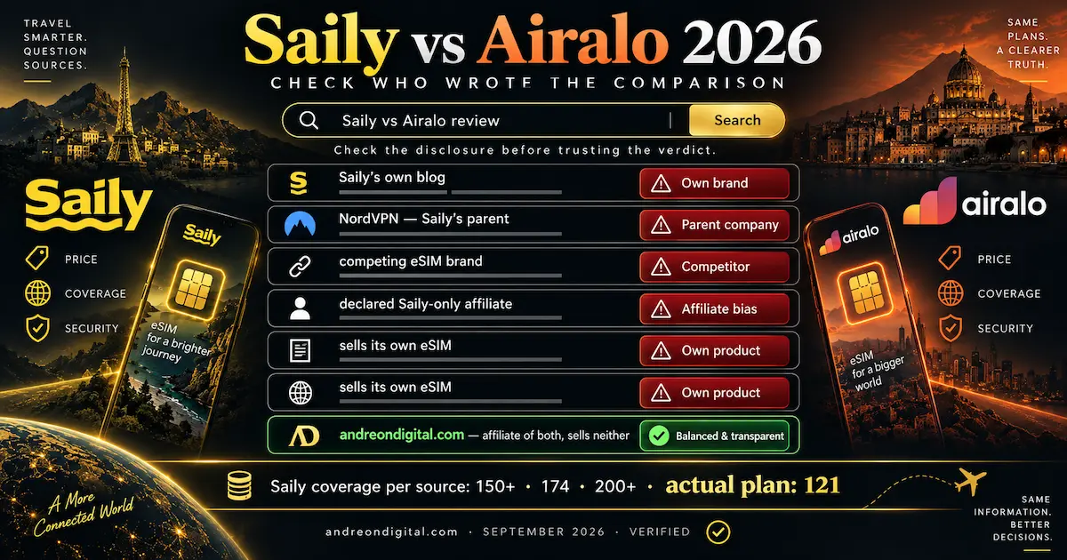 saily vs airalo 2026 who writes comparisons nordvpn saily blog competitor affiliate disclosure conflict interest