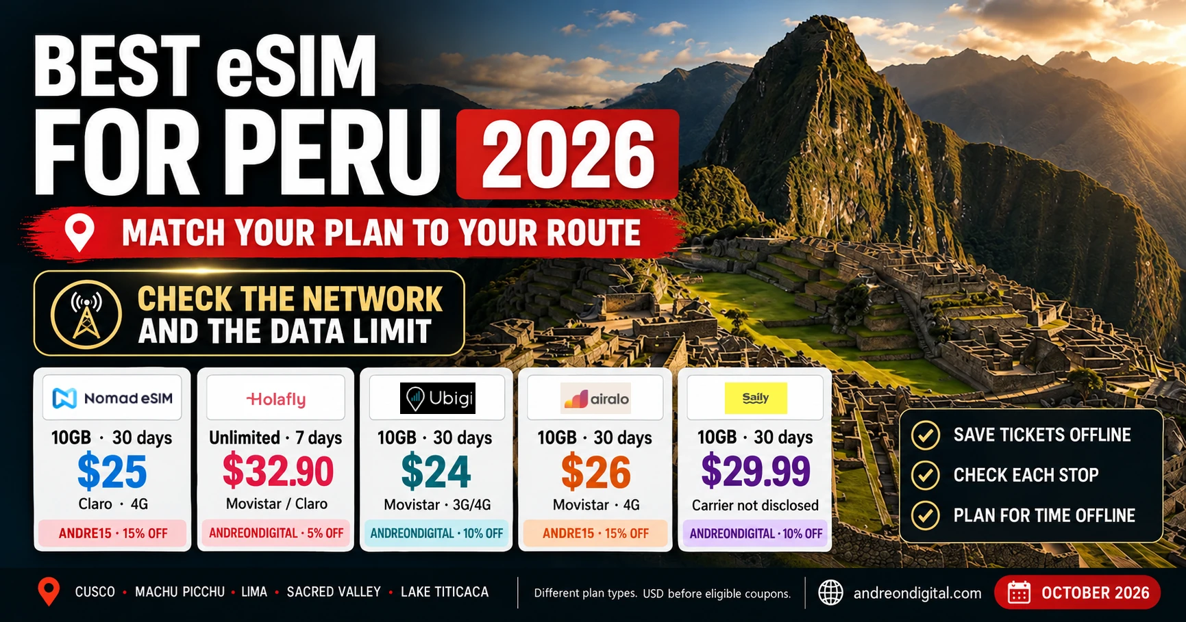 Best eSIM for Peru 2026: five providers for Lima, Cusco and Machu Picchu Best eSIM for Peru 2026: five providers for Lima, Cusco and Machu Picchu