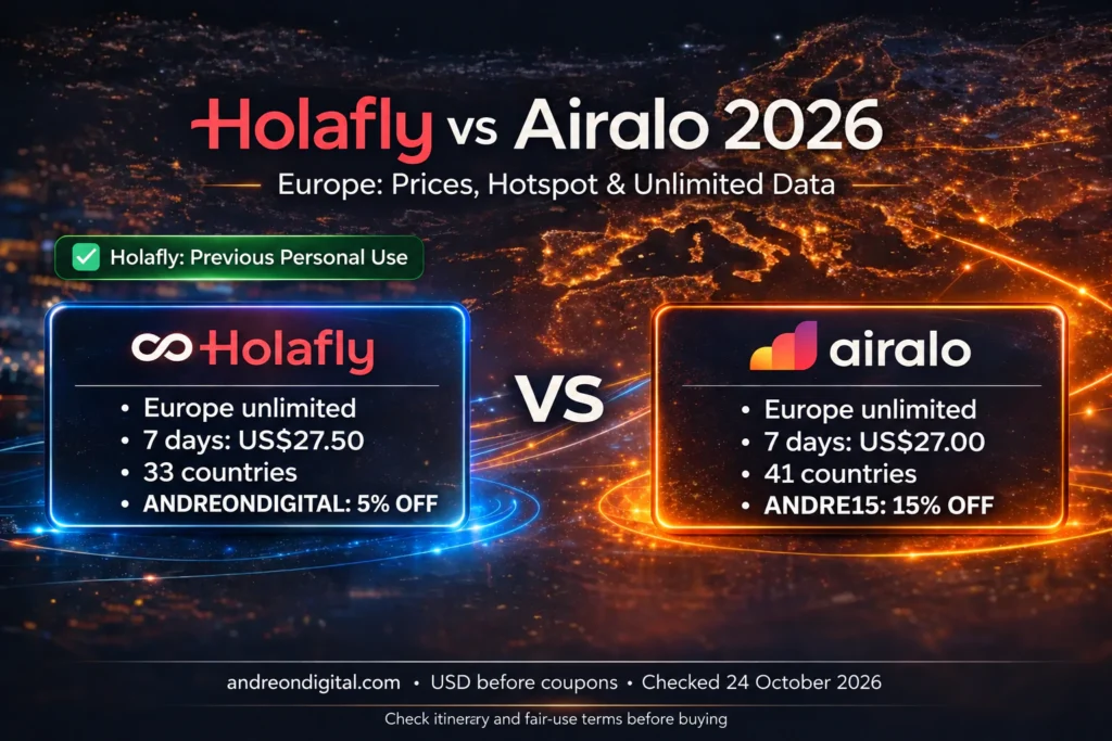 Holafly vs Airalo Europe prices and country lists checked 24 October 2026