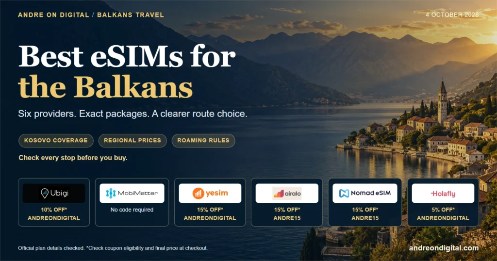 Best eSIMs for the Balkans in 2026: six providers compared by route, Kosovo coverage, prices and roaming rules