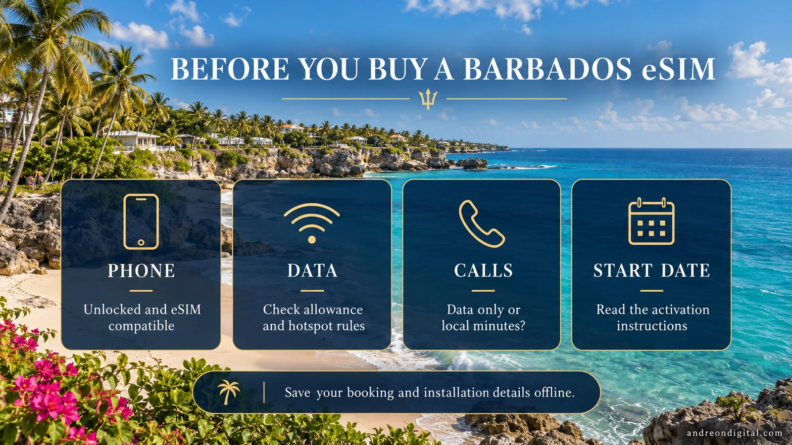 Four Barbados eSIM checks: phone compatibility, data and hotspot, calls and activation date