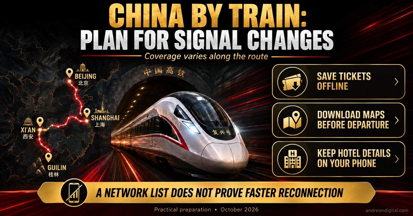 High-speed train illustrating connectivity preparation for a multi-city trip through China.