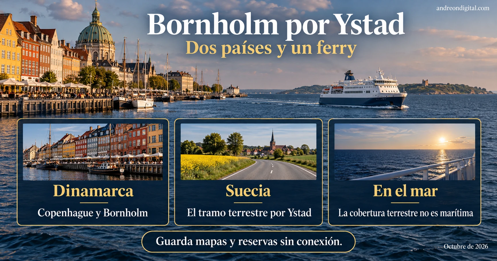 Bornholm vía Ystad: comprobar Dinamarca, el tránsito por Suecia y la conexión durante el ferry