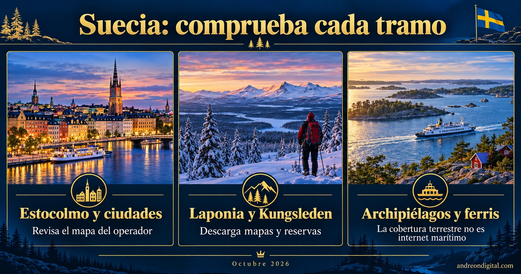 Qué comprobar para usar una eSIM en ciudades suecas, Laponia, archipiélagos y ferris