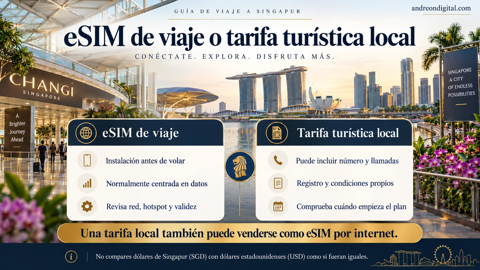Diferencias entre eSIM de viaje para Singapur, operador local y paquete regional