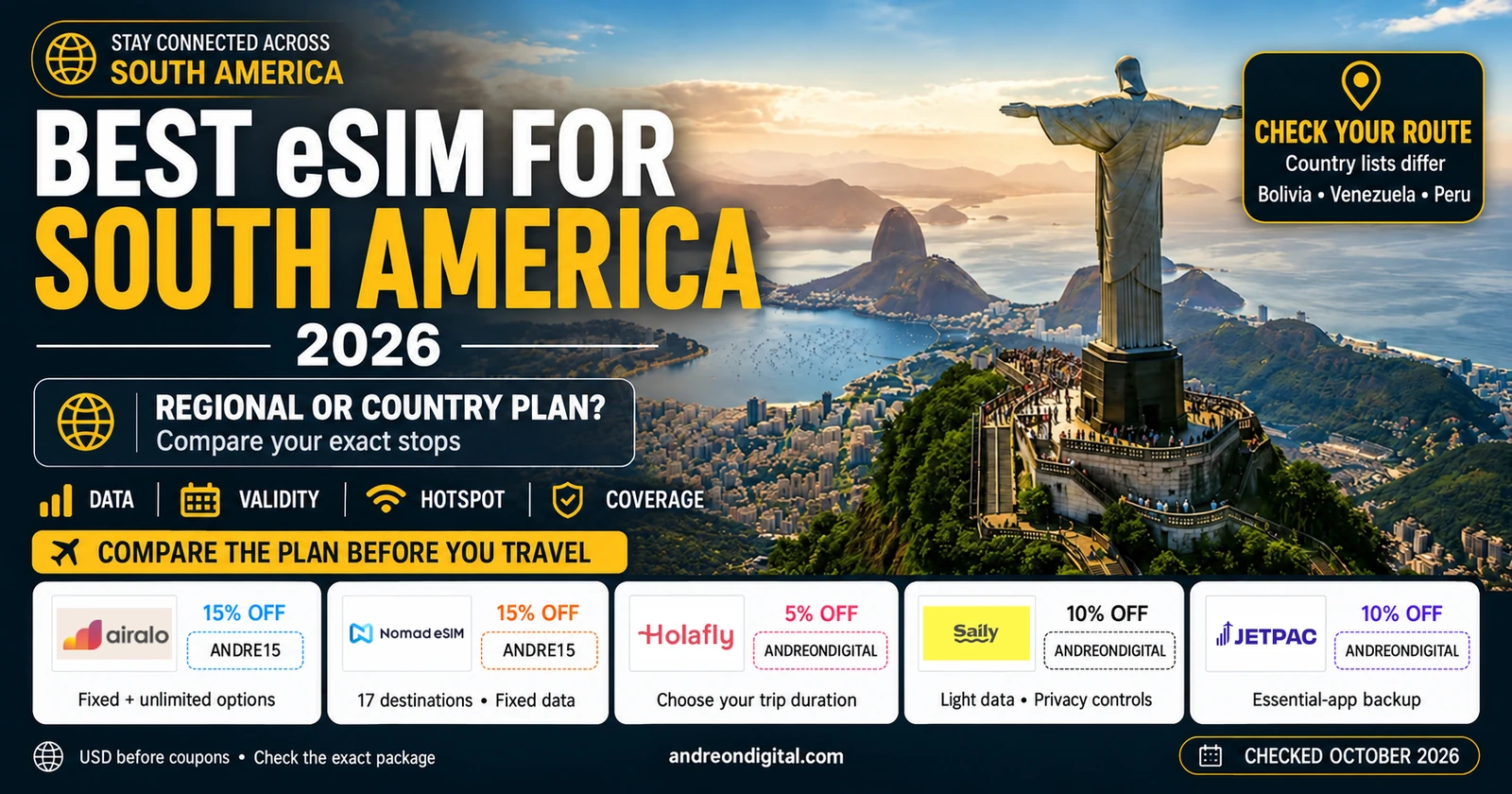 South America eSIM regional and country plans compared in October 2026