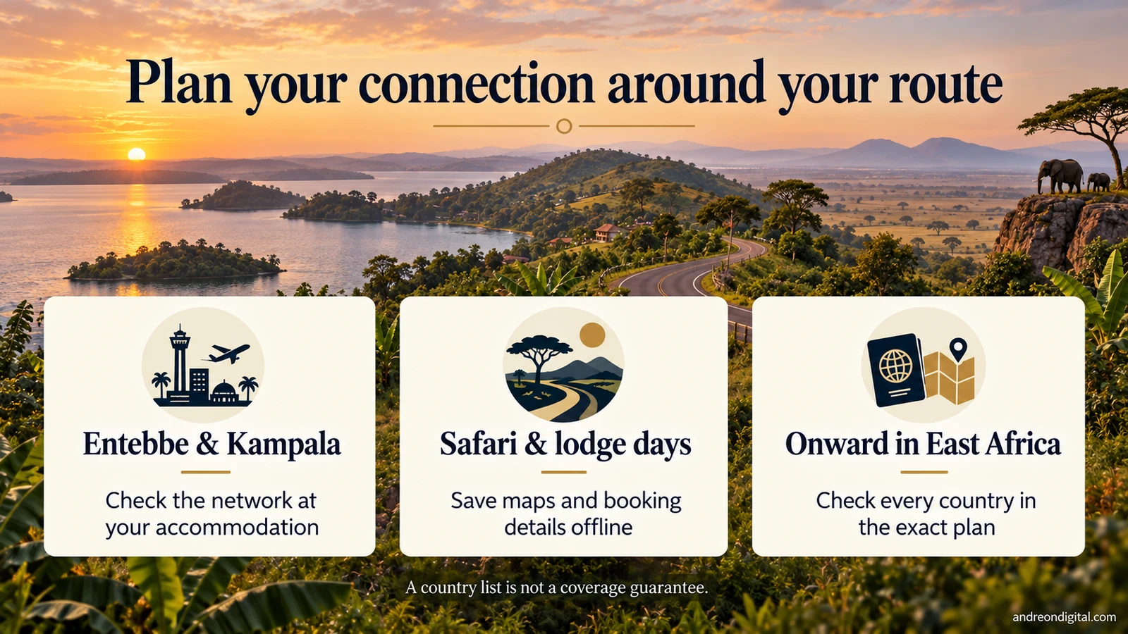 Uganda route planning for Entebbe and Kampala, safari lodge stays and onward travel in East Africa
